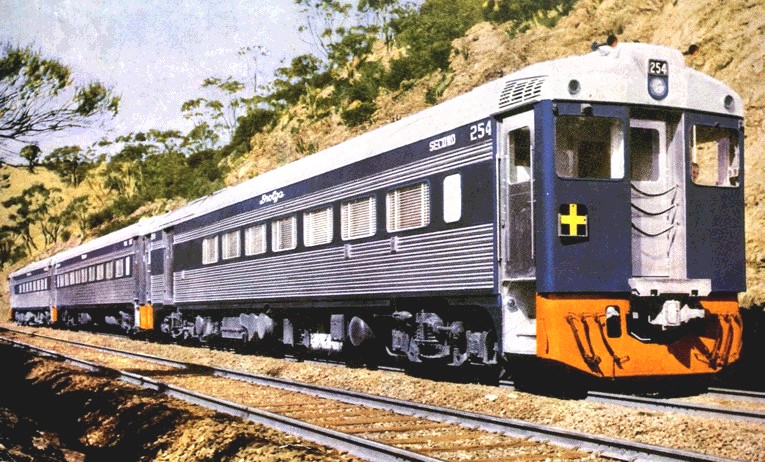 Publicity shot of SAR Bluebirds on a Mount Gambier Train